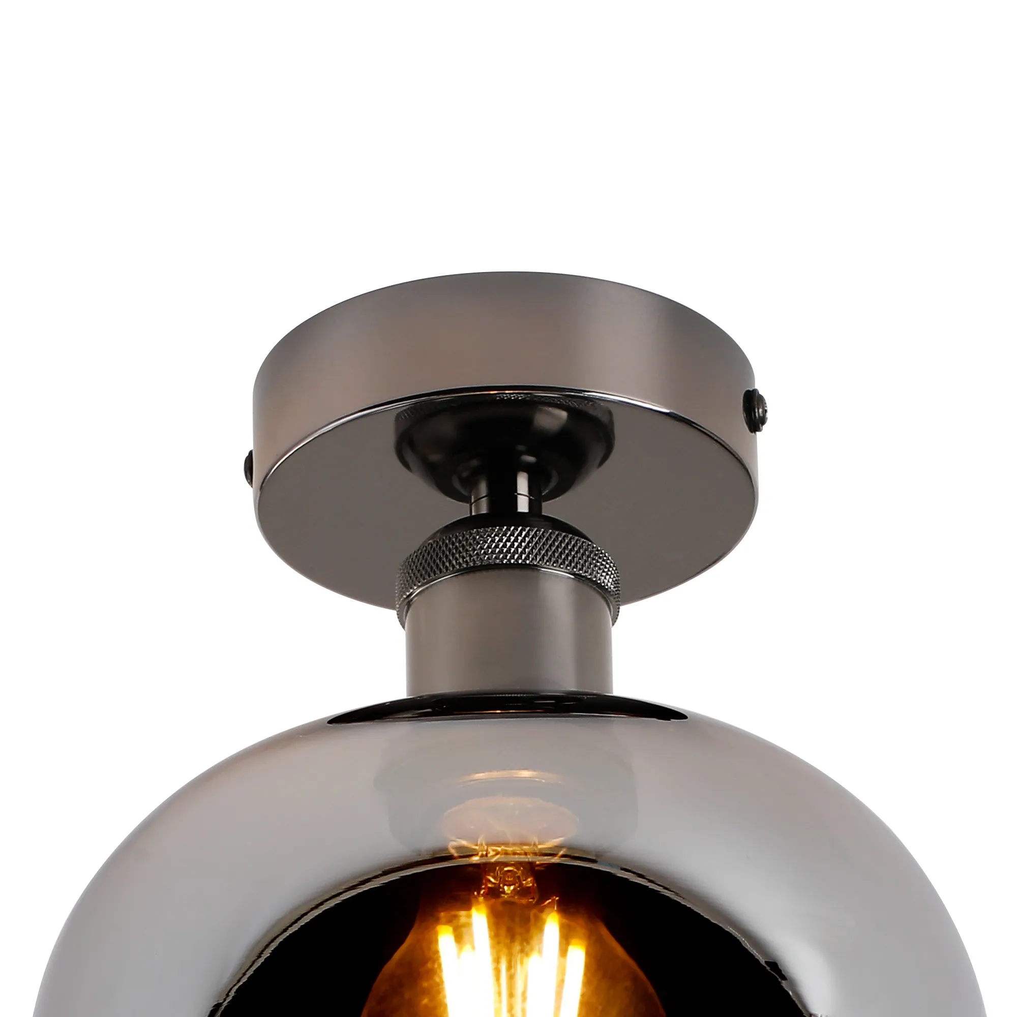 Cawdor Flush Fitting; 1 Light E27; Black Chrome/Chrome Wine Glass DK1128  Deco Cawdor